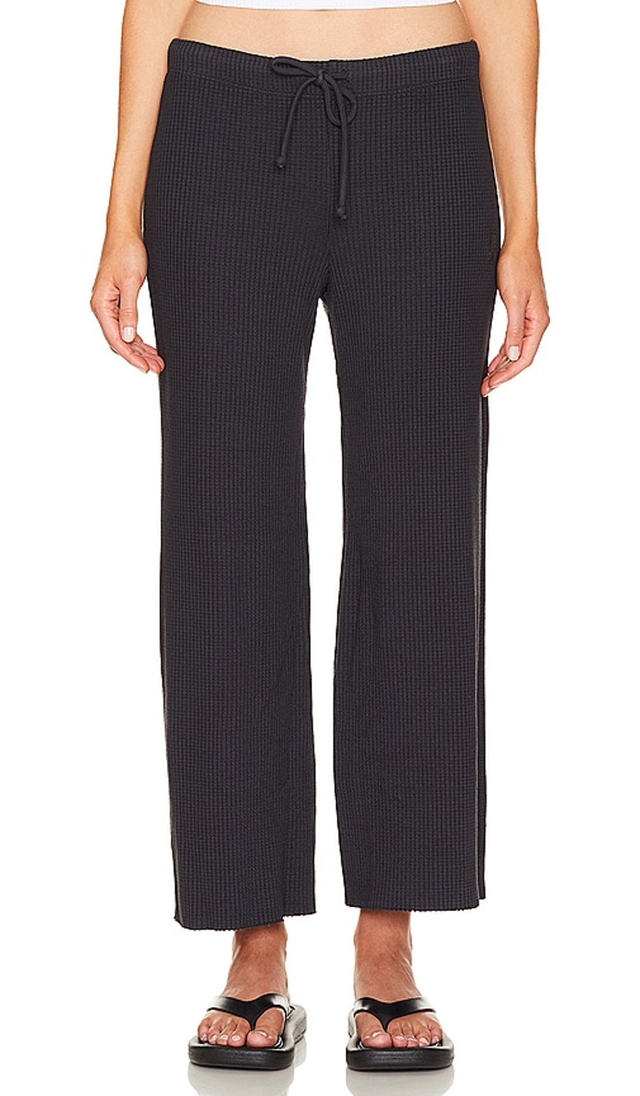 Monrow Cropped Faded Black Waffle Knit Lounge Pants Size M